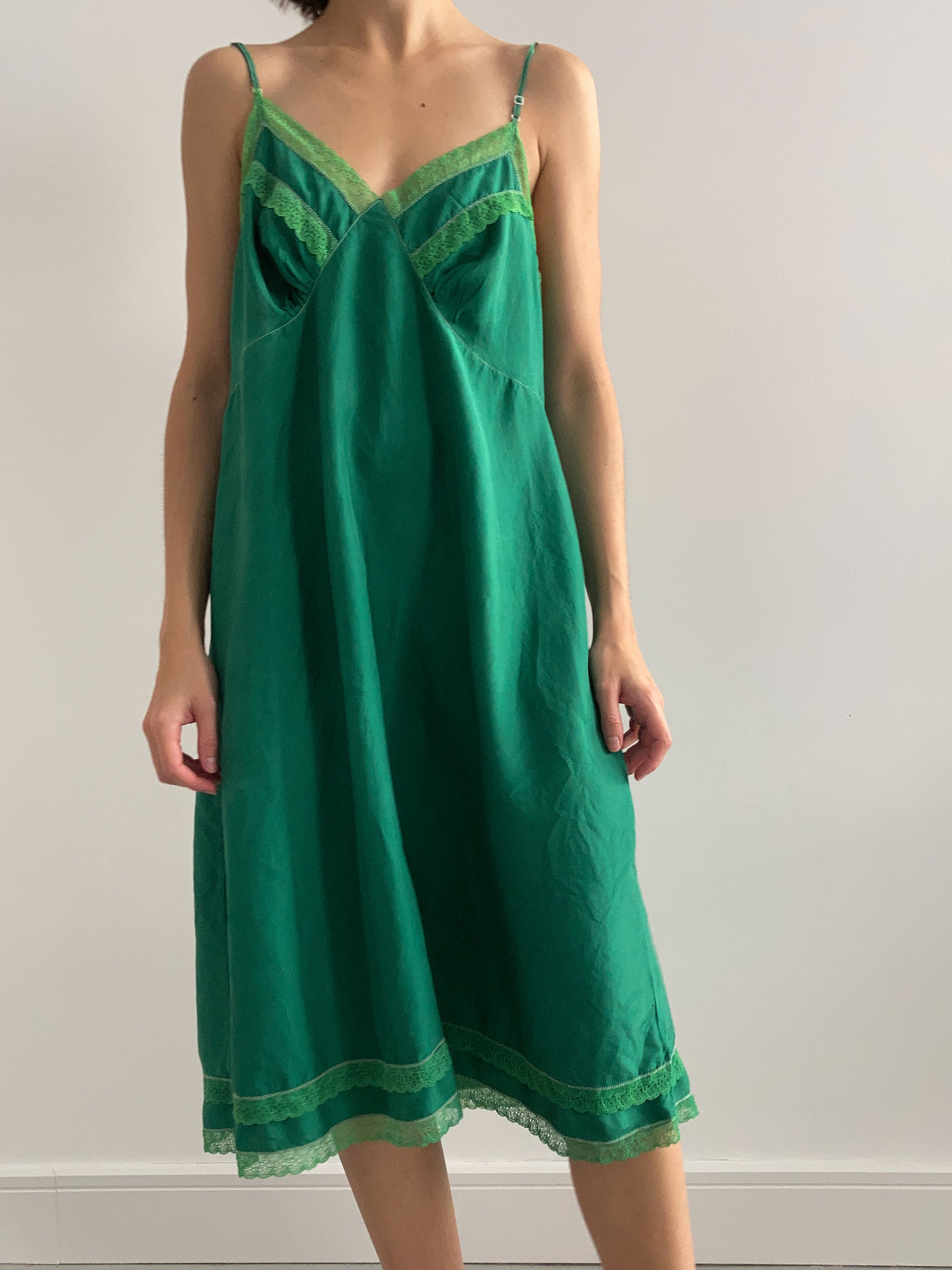 1940s Hand Dyed Silk Slip - Forest Green
