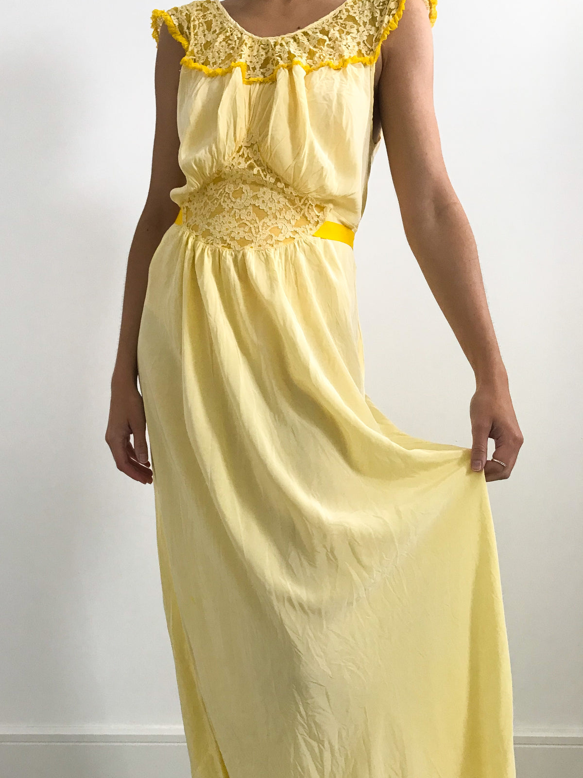 Vintage Dyed Rayon Lace Slip - Canary