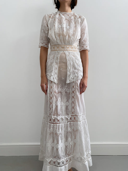Antique Spiderweb Lace Peplum Wedding Gown
