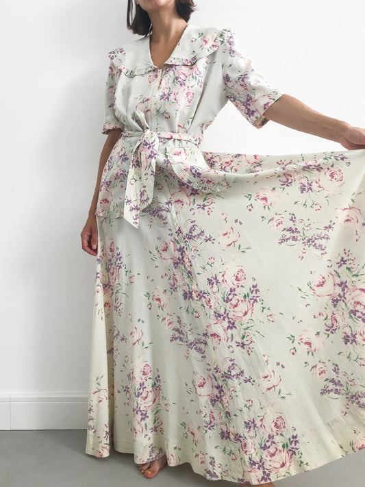 1930s Pastel Floral Collared Robe