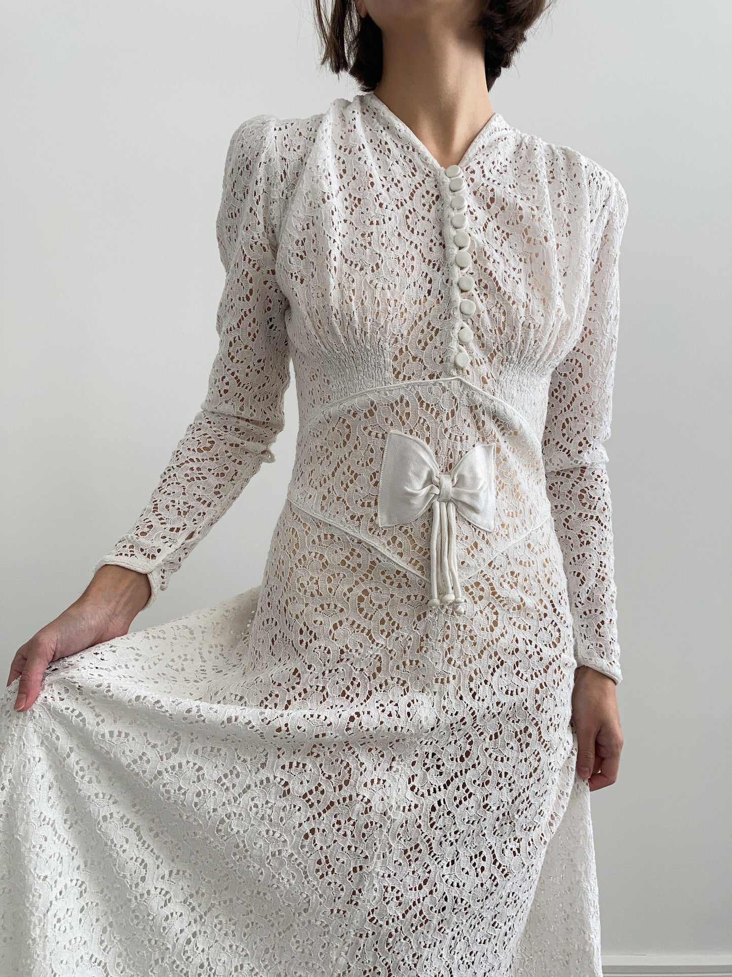 1940s Lace and Bow Wedding Dress
