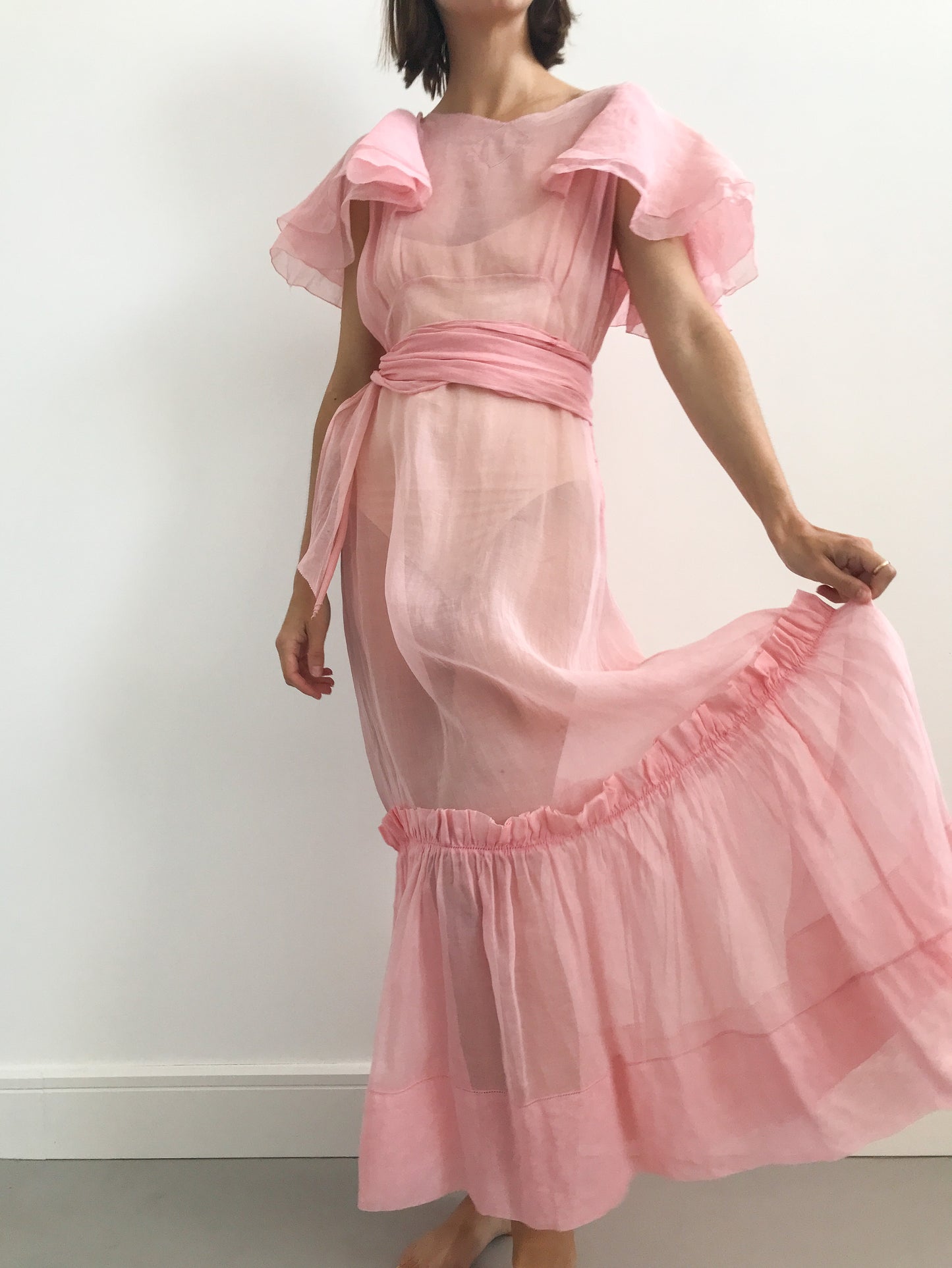 1930s Bubblegum Pink Ruffled Organza Dress