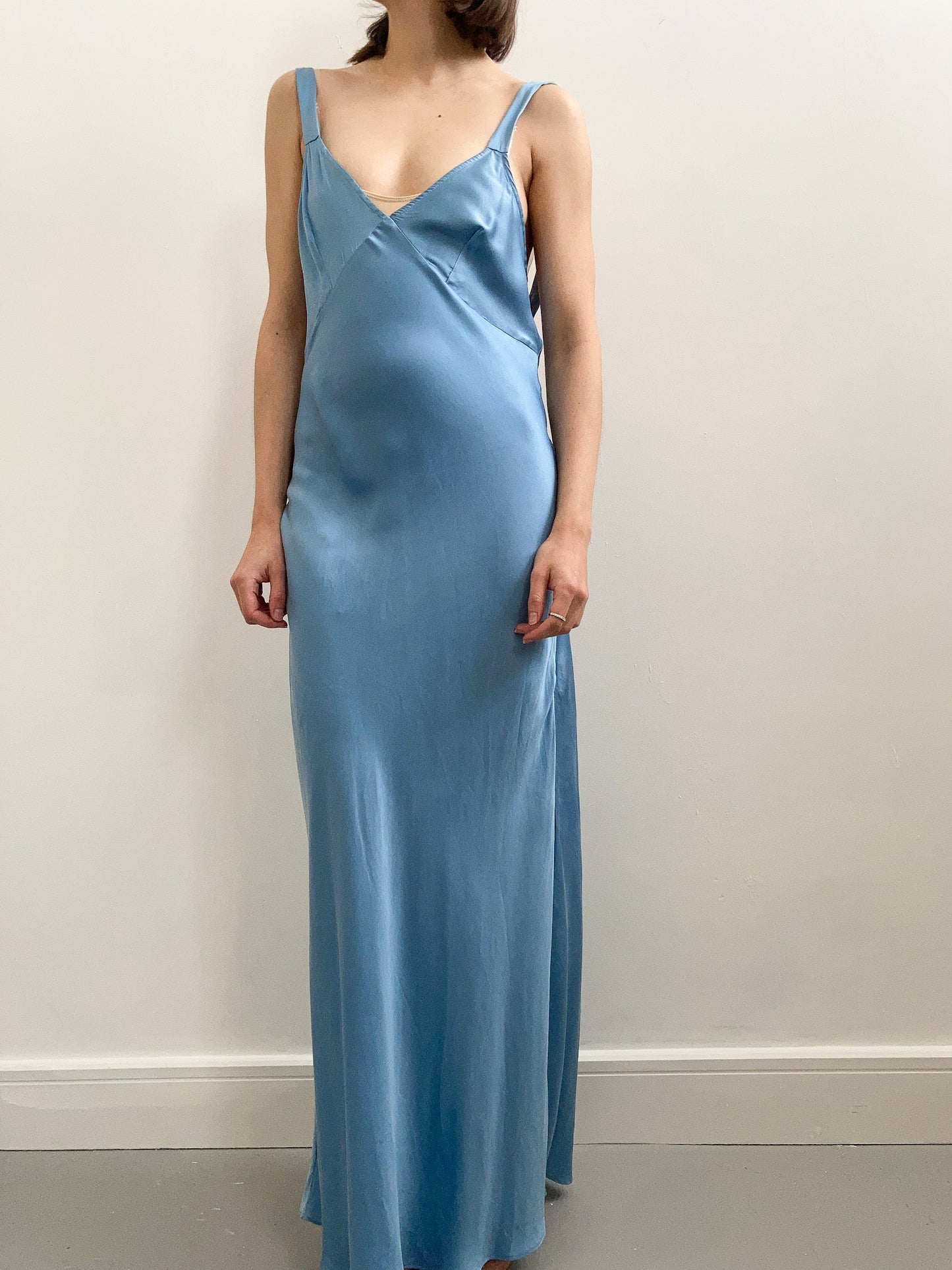 1930s Blue Silk Slip with Low Back