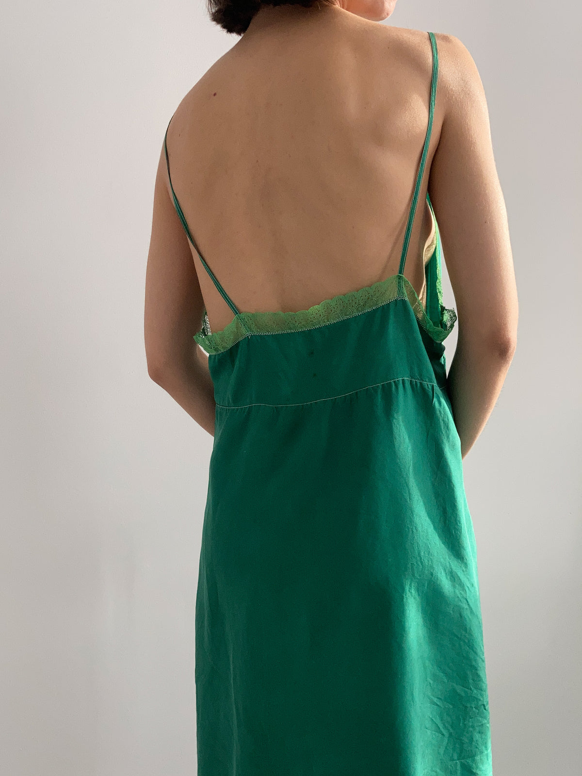 1940s Hand Dyed Silk Slip - Forest Green