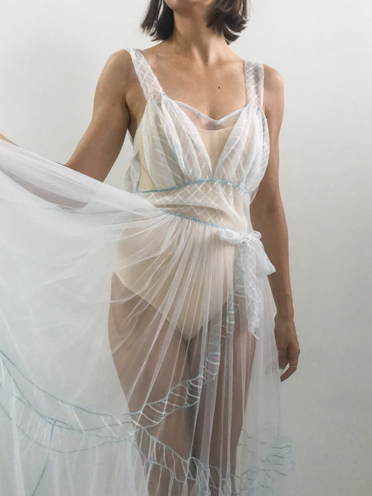 1940s Sheer Ruffled Asymmetrical Slip