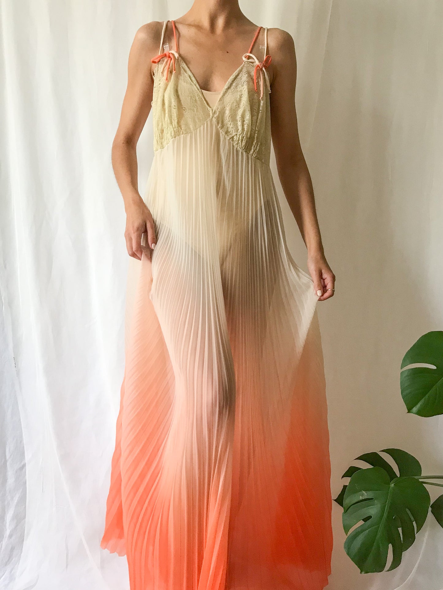 1940s Ombré Sheer Pleated Gown