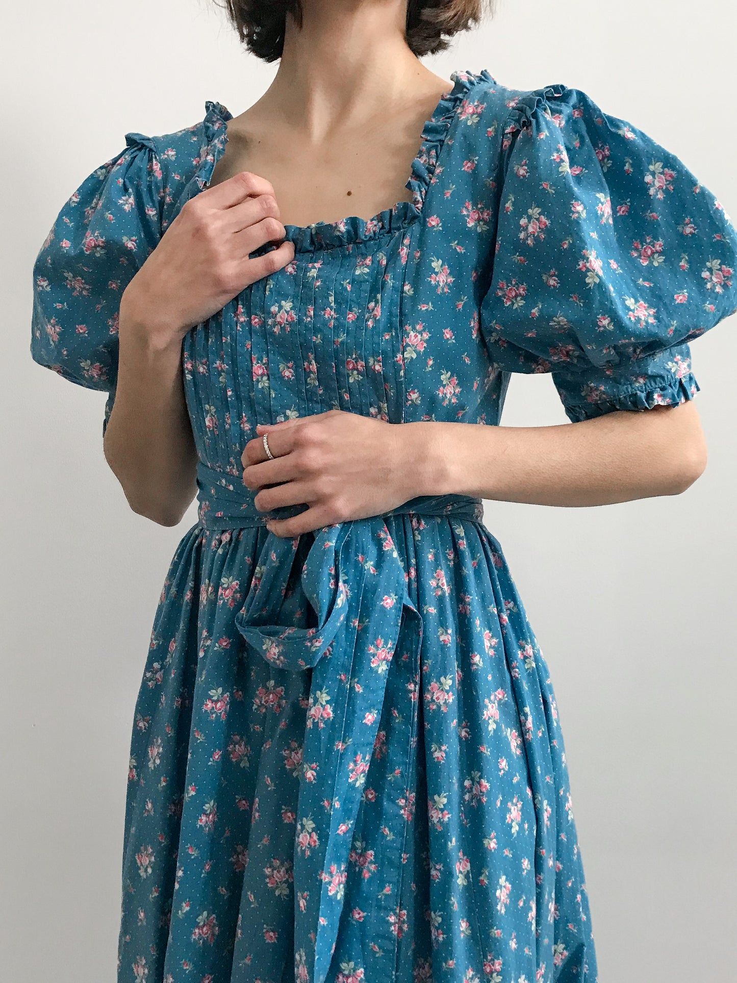 1980s Laura Ashley Blue Puff Sleeve Dress