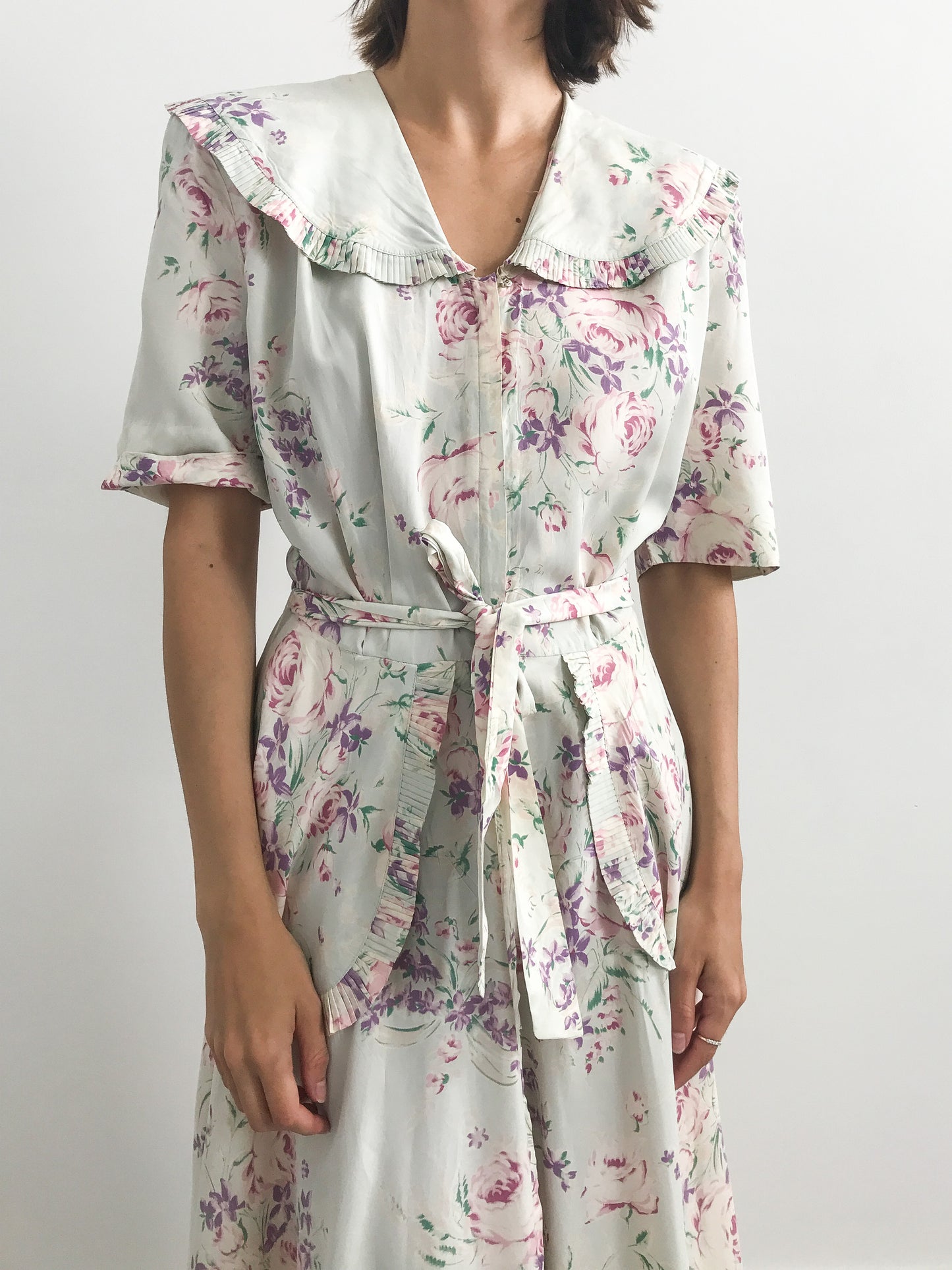 1930s Pastel Floral Collared Robe