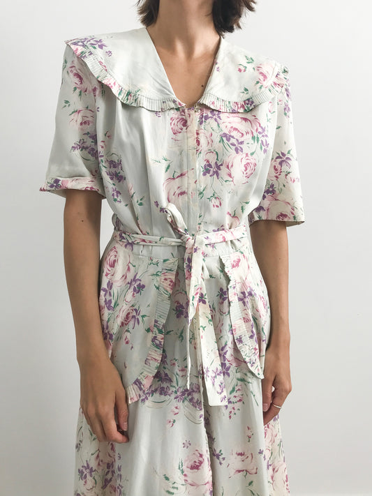 1930s Pastel Floral Collared Robe