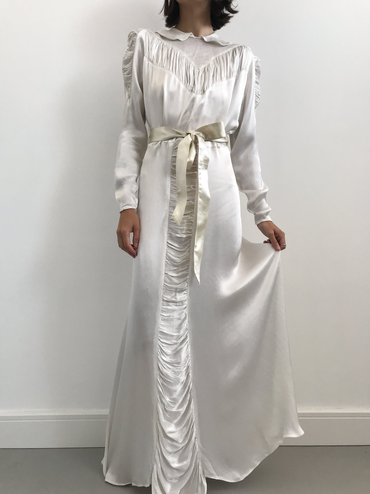 1930s Ruched Ivory Silk Wedding Dress