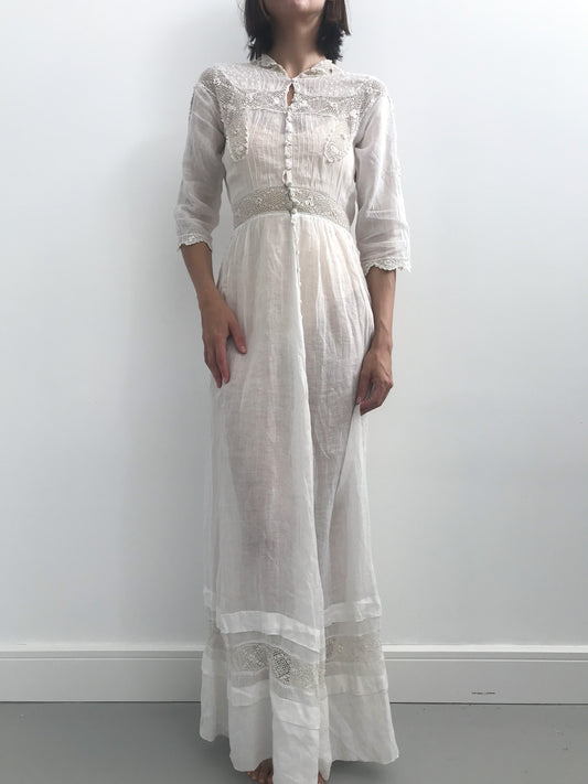 Antique Crochet Detail Cotton Lawn Dress