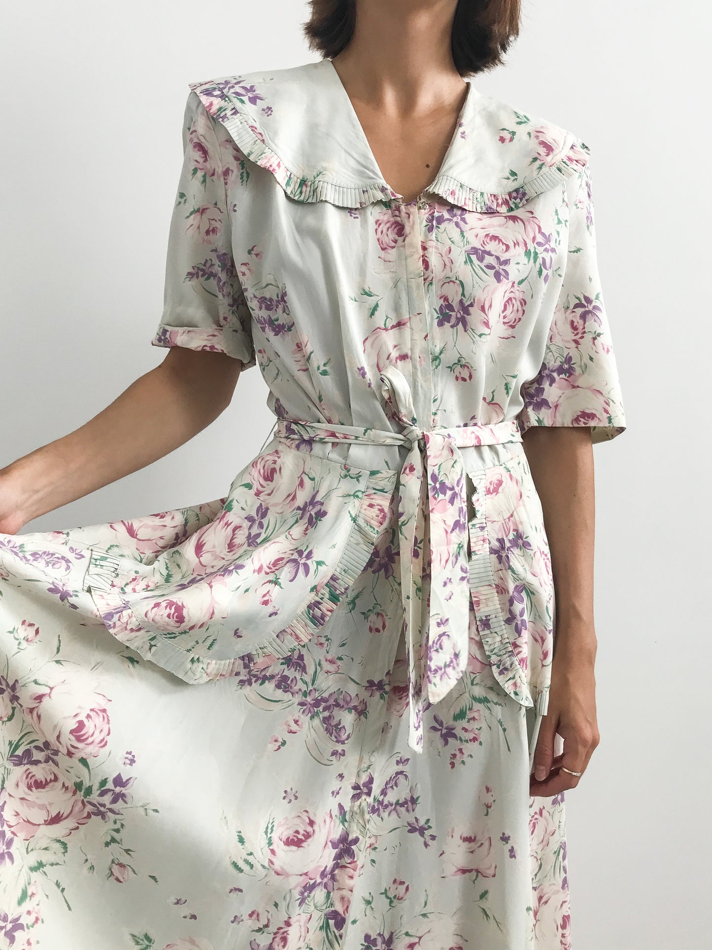 1930s Pastel Floral Collared Robe