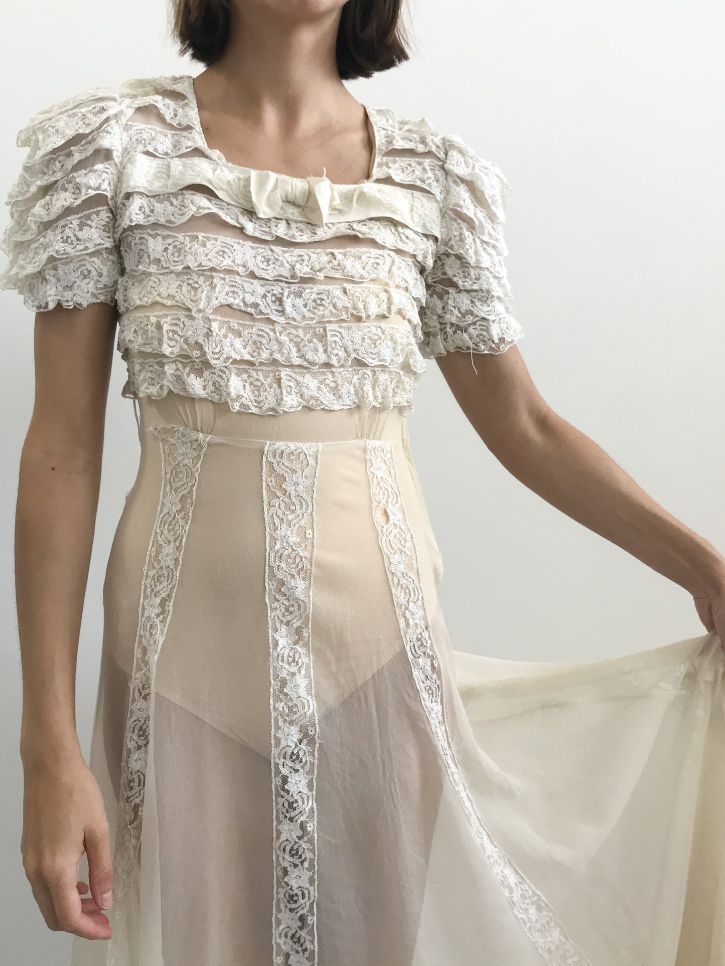 1930s Sheer Net & Lace Wedding Dress