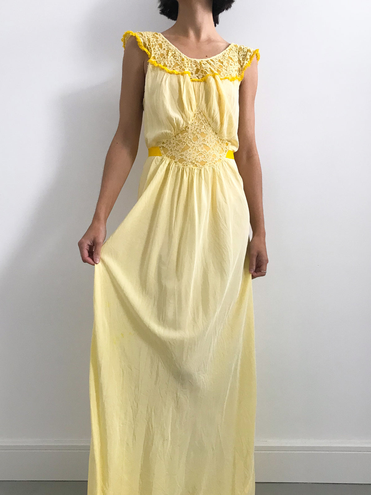 Vintage Dyed Rayon Lace Slip - Canary