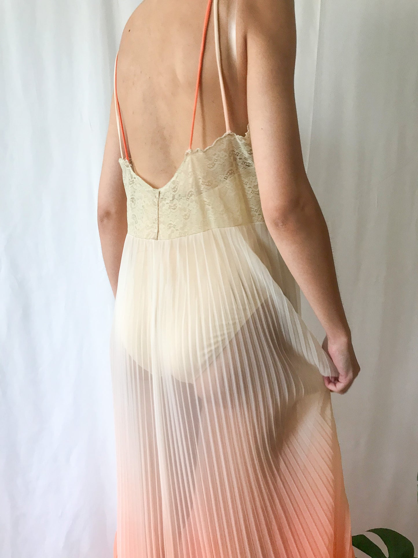 1940s Ombré Sheer Pleated Gown