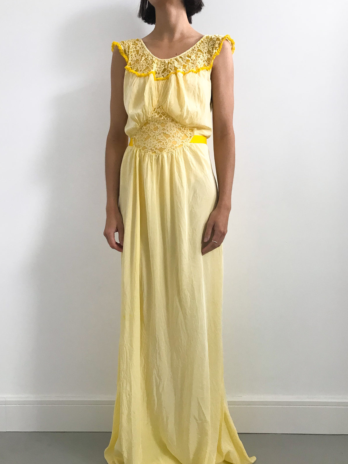 Vintage Dyed Rayon Lace Slip - Canary