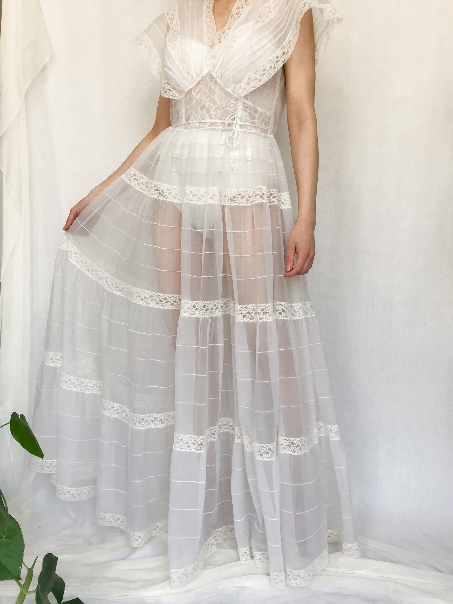 Vintage Sheer Tiered Lace Gown
