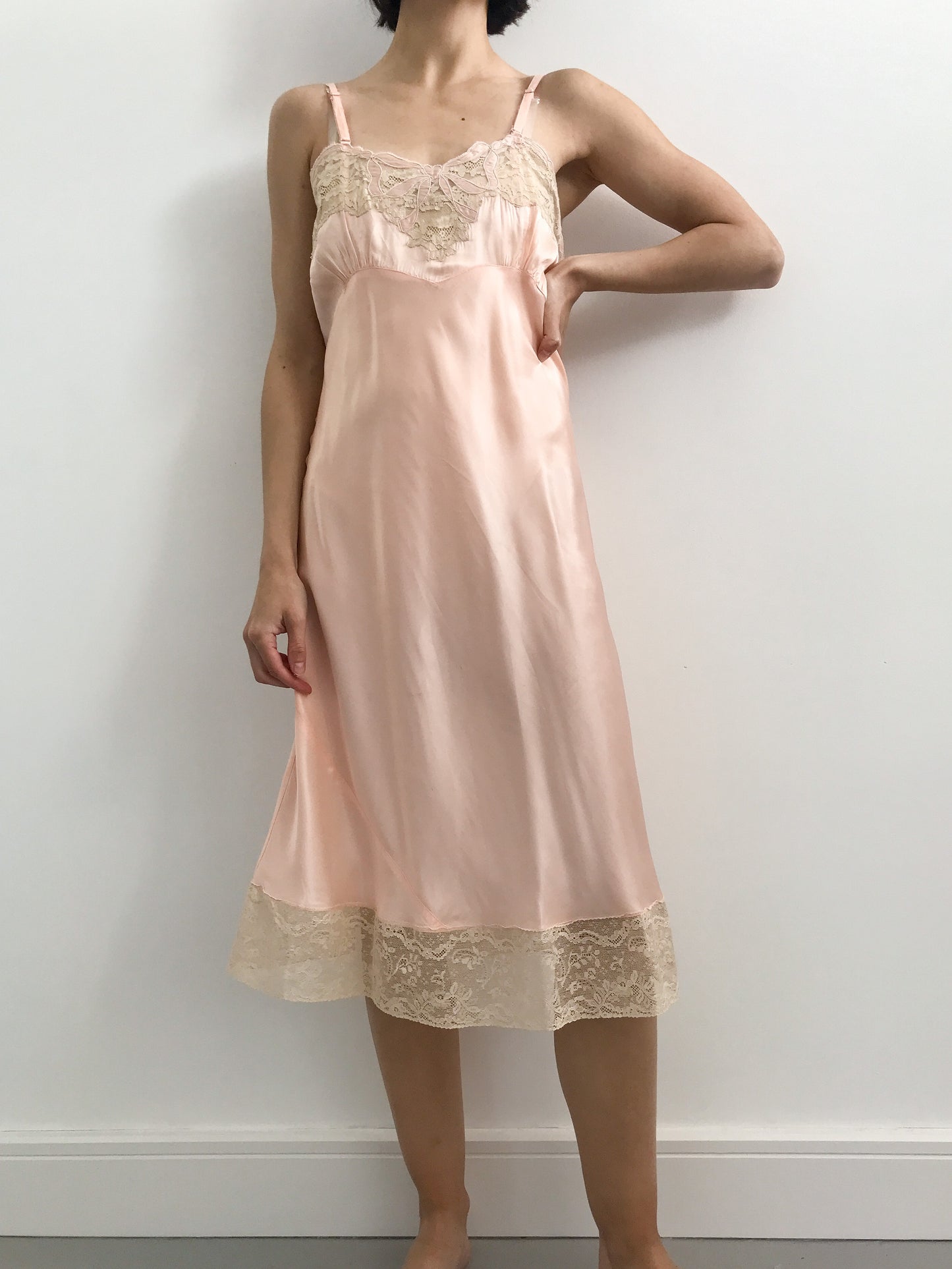 1940s Pink Satin Slip with Bow Detail