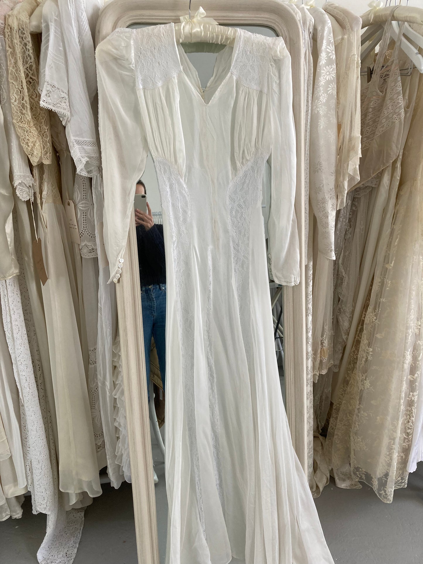 1940s Sheer Lace Wedding Gown with Train