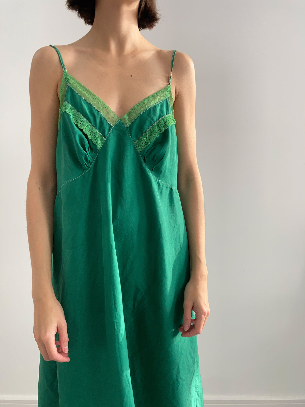1940s Hand Dyed Silk Slip - Forest Green
