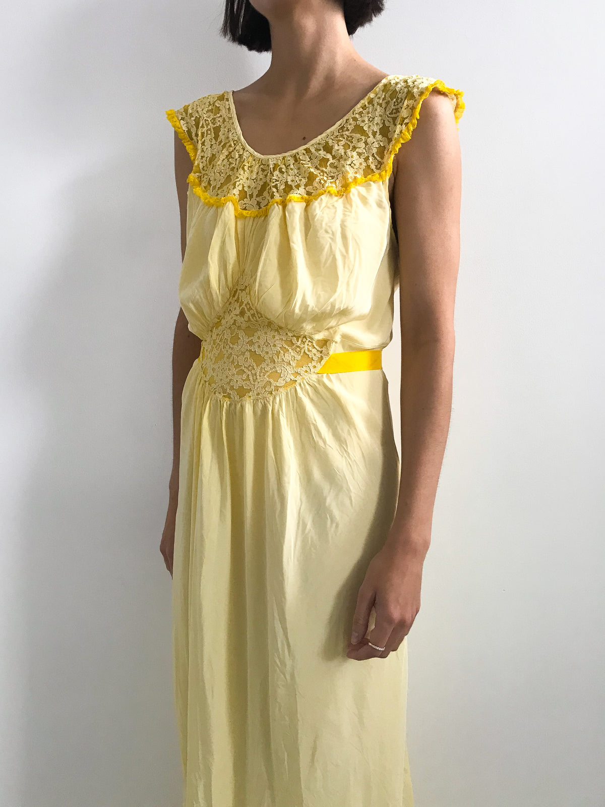 Vintage Dyed Rayon Lace Slip - Canary
