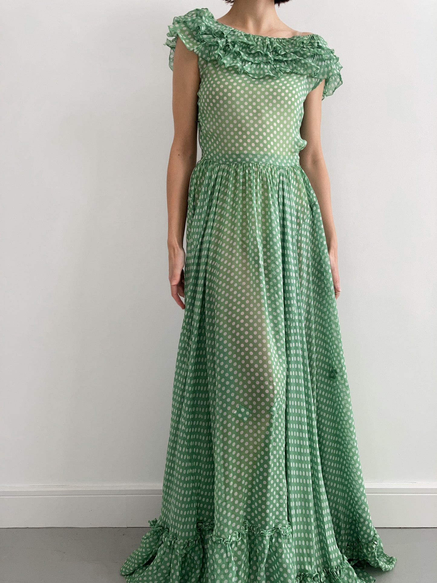 1930s Green Ruffled Polka Dot Dress Adored Closet 1930s Green Ruffled Polka Dot Dress Adored Closet