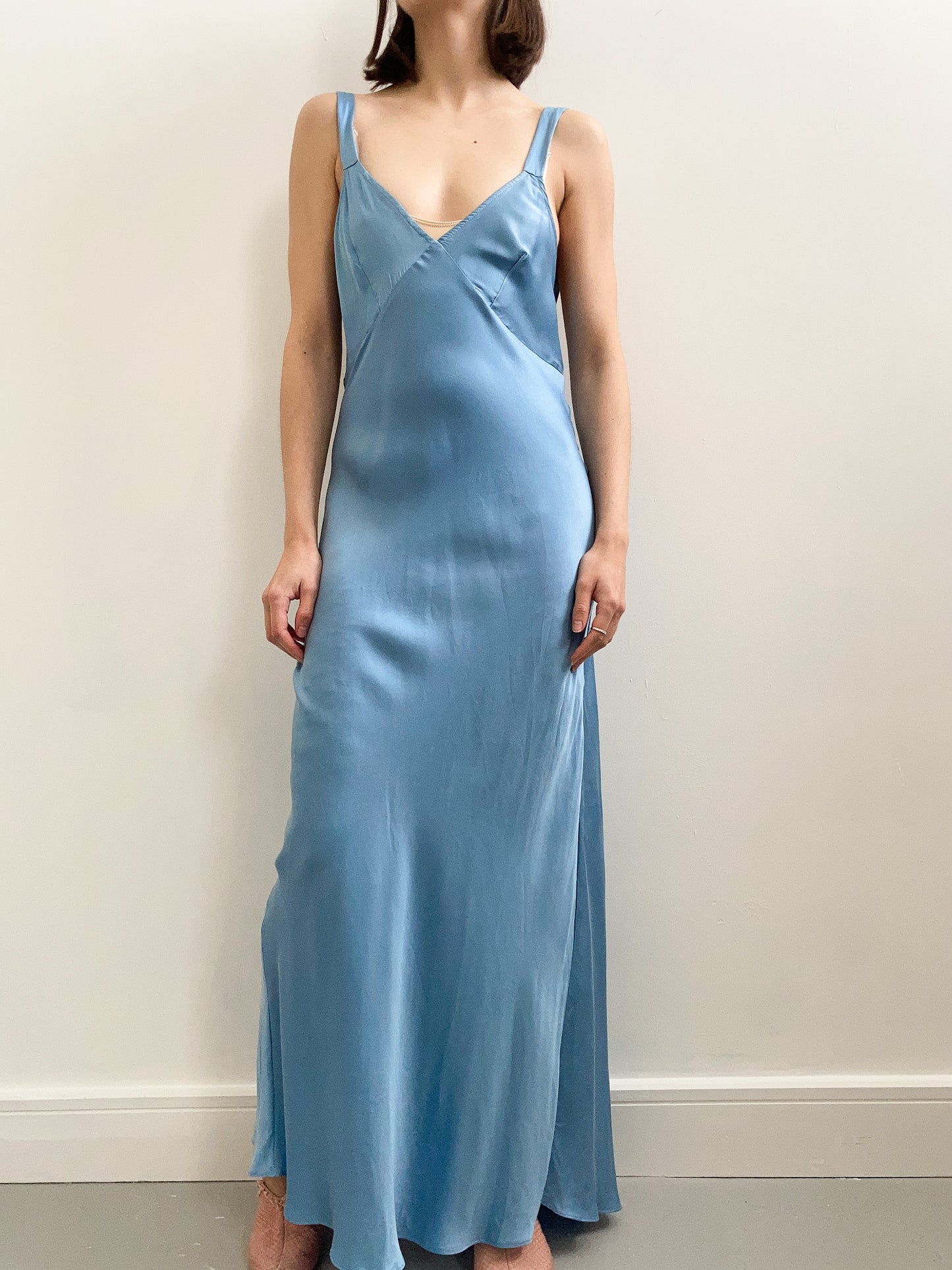 1930s Blue Silk Slip with Low Back