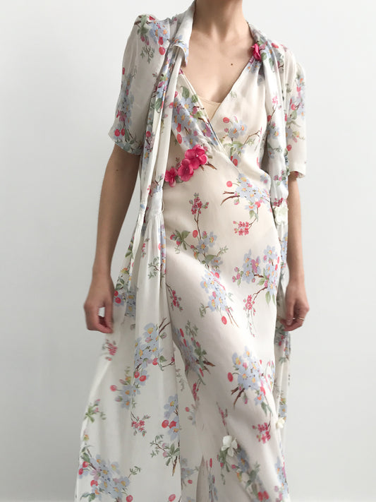 1930s Cherry Blossom Reworked Peignoir Set
